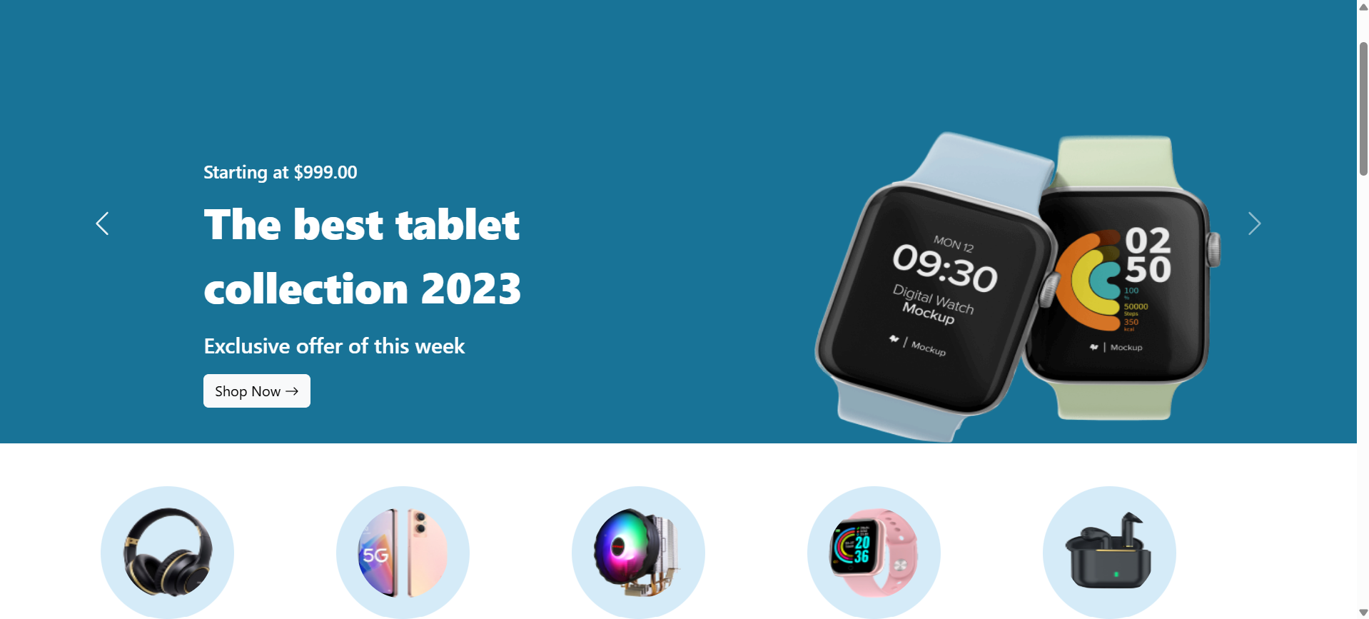 Electronics storefront hero highlighting a featured smartwatch collection.