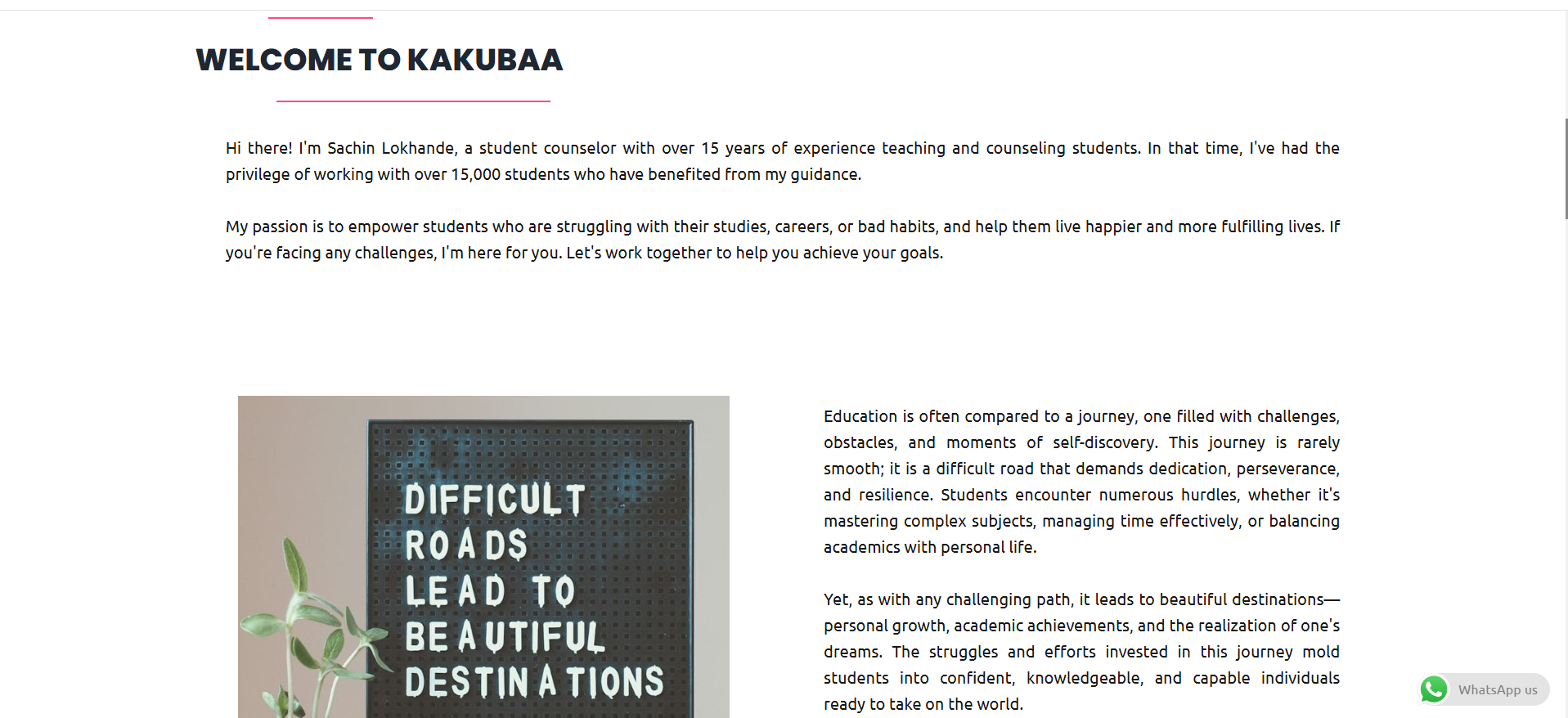 Kakubaa service information page for students and families.