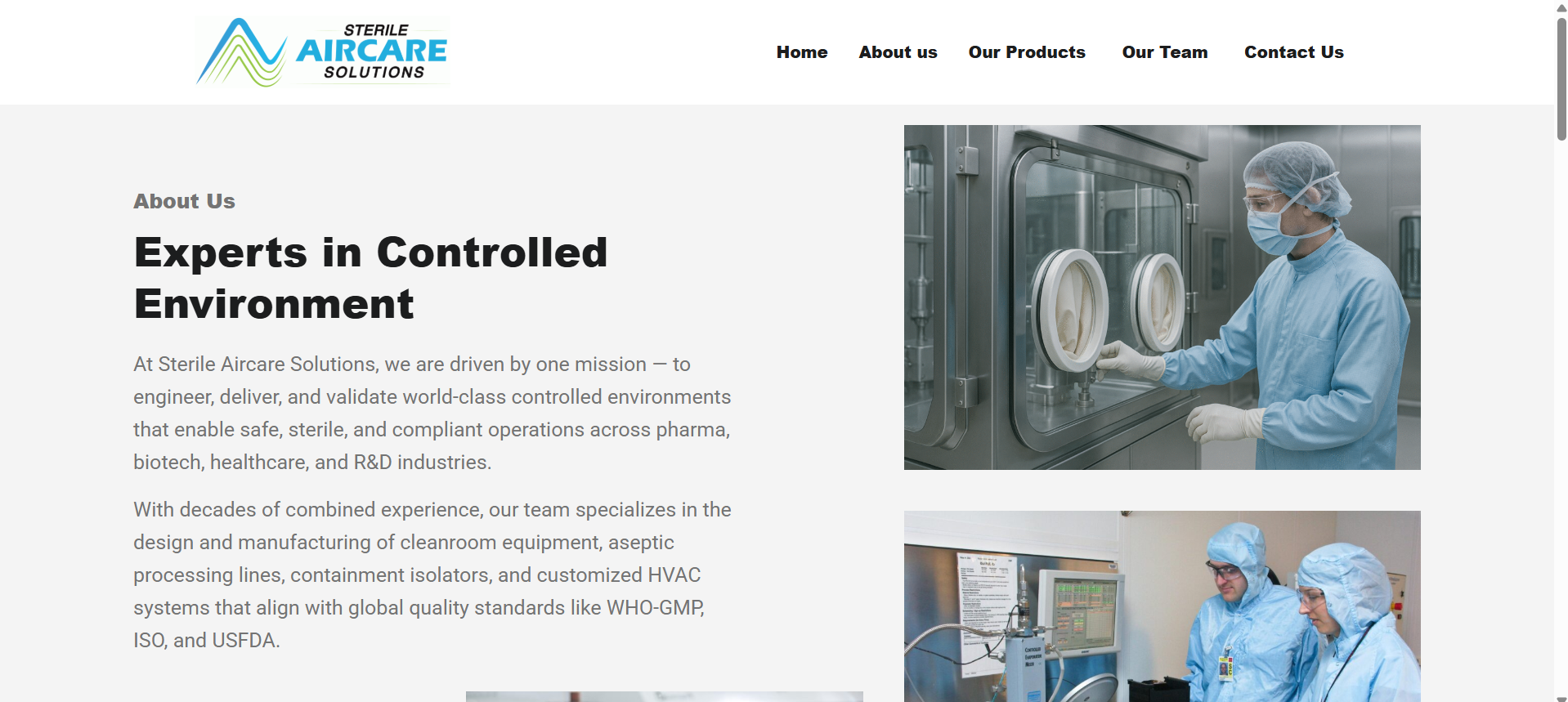Sterile Aircare Solutions product and capability presentation.