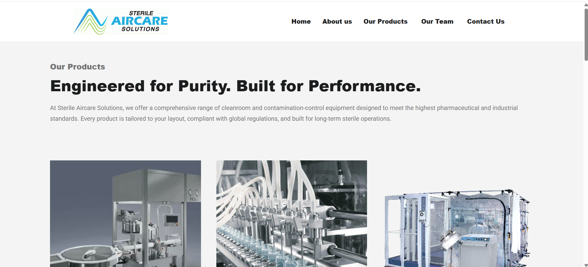 Sterile Aircare Solutions contact and consultation page.